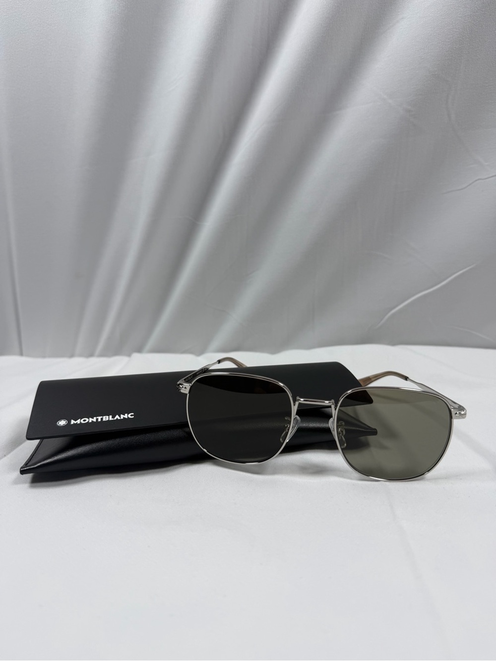 Montblanc Silver Frame Sunglasses with Dark Green Lenses